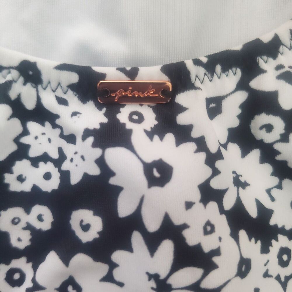 NWT PINK Victoria's Secret Women's One Piece Swimsuit Medium Black White Floral - Picture 4 of 10